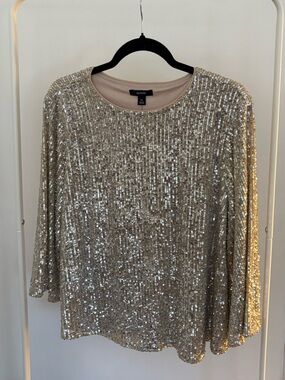 Alfani | Sequined Long Sleeve Top in Champagne Gold